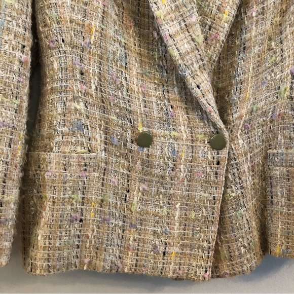 Vintage Alma Italy Tan & Pastel Tweed Power Blazer 90s Shoulder Pads 44 M - Picture 4 of 12